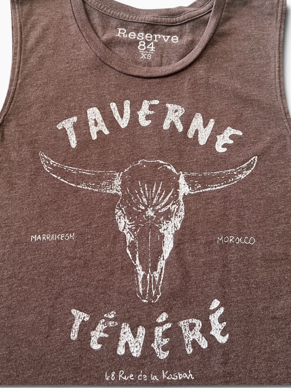 Reserve 84 Brown Longhorn Morocco Graphic Muscle Tank Top XS Western Boho - Picture 9 of 13